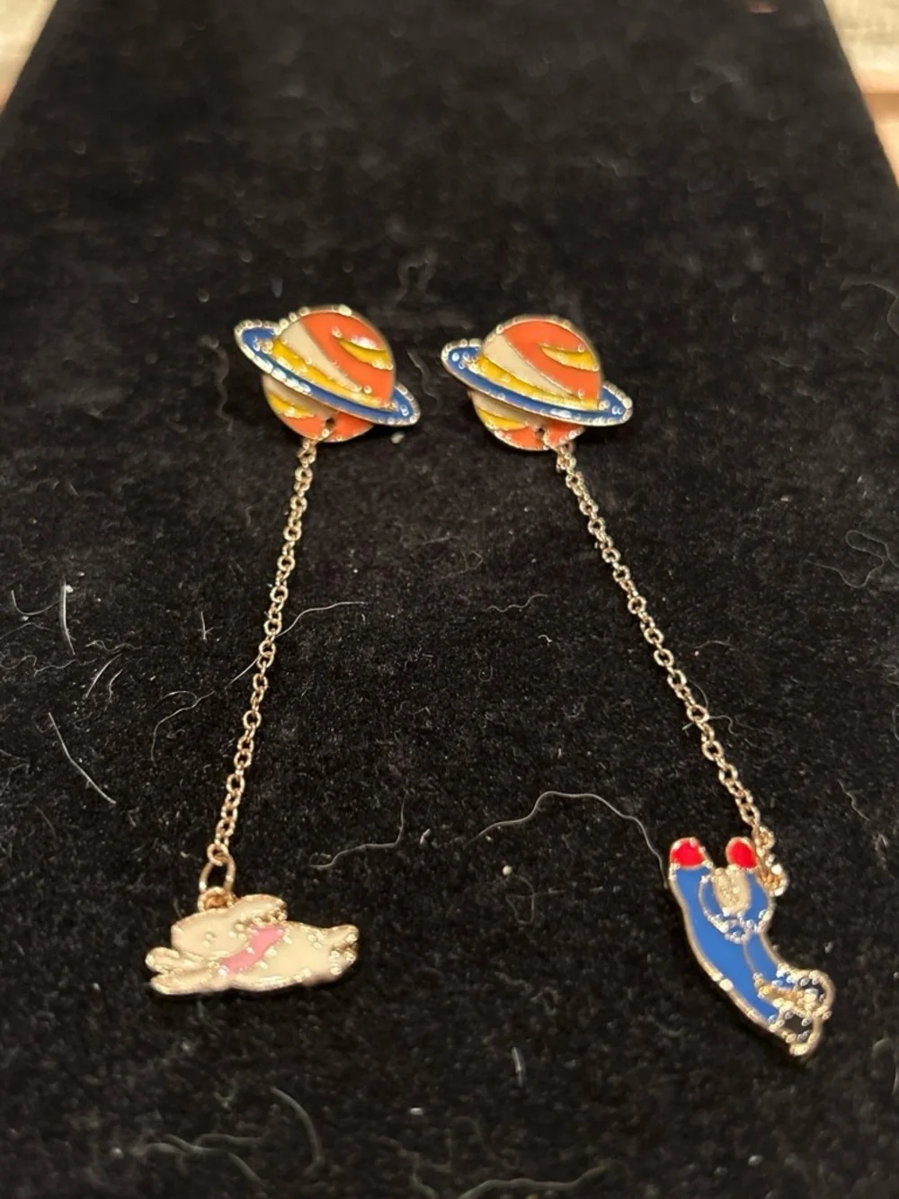 Planet Dangle Kids Earrings - Orange & Blue Planet Design